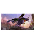 Mouse pad featuring Evangelion Unit-01 design, 32x16 inches, with a bloodstained, unstoppable Unit-01 charging through a collapsing city for raw power.