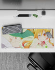 32x12 inches kawaii orange-to-pink hair mouse pad, golden eyes vibe, cozy playful anime desk mat.