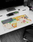 32x16 inches Tohru dragon maid mouse pad lounging and winking, curved horns and teal scales on desk mat.