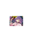 Classic anime girl mouse pad 14x10 inches with purple-haired shrine girl, kimono florals, oni mask.