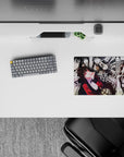 14x10 inches classic anime girl mouse pad in deep blacks, creamy whites, and punchy crimson, risky vibe.