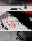 40x20 inches desk pad with abstract chaos design, blending red, white, and black triangles for an intense, edgy, and modern workspace vibe.