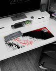 Artistic 32x12 inches mouse pad featuring abstract chaos design, with fractured red, white, and black triangles for a bold, edgy workspace vibe.