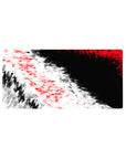 Mouse pad featuring abstract chaos design, 32x16 inches, with red, white, and black triangles for a bold, intense, and modern art-inspired workspace.