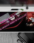 Desk pad 40x20 inches featuring Mitsuru Kirijo from Persona 3 in vibrant magentas and noir texture, elegant and powerful.