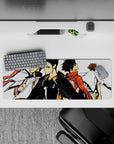 32x12 inches anime mouse pad with bold red, white, and black tones and intense team tension vibe.