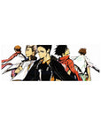 32x12 inches anime mouse pad with five volleyball rivals back-to-back in sharp ink-splash style.