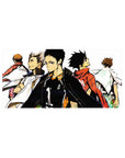 32x16 inches anime mouse pad with five volleyball rivals back-to-back in bold ink-splash style.