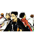 40x20 inches anime desk pad with five volleyball rivals back-to-back in ink-splash art on white.