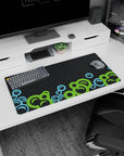 Joyful contrast design on 32x16 desk mat brings Bubble Pop's playful aesthetic to life vividly