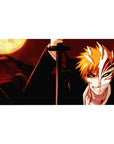 Hollow Ichigo Crimson Moon Mouse Pad 40x20 featuring Ichigo’s Hollow form and glowing golden eyes for Bleach-inspired intensity