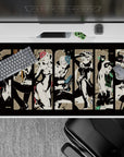 Persona 5 desk mat featuring all Phantom Thieves in noir style with color accents, size 40x20 inches.
