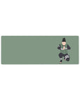 Minimalist anime mouse pad 32x12 inches with clean black line art on sage green background.