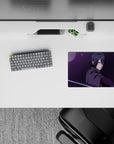 Purple haze moonlight anime mouse pad 14x10 inches, icy silver blade shine, intense late-night vibe.