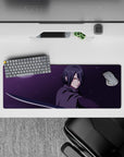 32x12 inches anime mouse pad in brooding moonlight, purple haze, and icy silver accents.