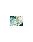 Classic anime girl mouse pad 14x10 inches with white-haired goddess, tiny crown, teal palm beach fantasy.
