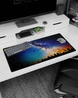 Starry forest silhouette scene mouse pad, 32x16 inches, like a tiny night hike under the Milky Way.