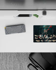 Neon teal shadows and glitchy red highlights anime mouse pad 14x10 inches, late-night arcade vibe.