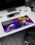 32x16 inches anime mouse pad showing Meliodas lunging forward, demon mark glowing, red tie loose.