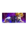 28x12 inches anime mouse pad with dynamic battle art, sharp linework, and bold desk-ready layout.