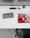 Cozy flirt anime mouse pad 14x10 inches in candy pinks, cool blue sheets, and sparkly highlights.