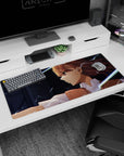 36x16 inches Mikoto Misaka desk pad inspired by A Certain Scientific Railgun, sparks crackling across the desk.