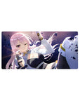32x16 inches anime girl mouse pad with pastel pink hair, wink pose, white jacket, and black outfit.