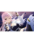 Anime girl desk pad 40x20 inches with winking pink-haired character in white jacket and black outfit.