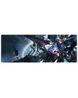 32x12 inches anime mouse pad with Strike Gundam in a starry space battle, metallic armor and beam effects.