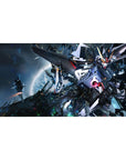 40x20 inches anime desk pad with Strike Gundam in starry space battle, crisp panel lines and smooth tracking.