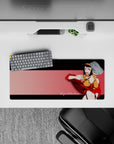 28x12 inches mouse pad with Faye Valentine, balancing retro aesthetics with modern colors and a grid-patterned backdrop.
