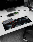 Artistic 32x12 inches mouse pad showcasing Guts in his Berserker Armor with the Beast of Darkness, ideal for transforming your workspace with raw emotion and fury.
