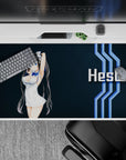 Electric-blue striped anime desk pad 40x20 inches, deep navy space theme, clean futuristic vibe.