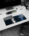 28x12 inches Hestia DanMachi mouse pad, cute twin tails and mischievous look on a spacey navy backdrop.