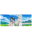32x12 inches anime girl mouse pad with two girls lounging in a sunny meadow under cotton clouds.