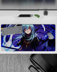 32x16 inches anime mouse pad in deep purples, icy highlights, and white energy for a dark, sleek vibe.
