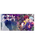No Game No Life anime girl mouse pad, Shiro and Sora neon feather burst design, 32x16 inches.