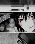Anime desk pad 40x20 inches featuring intense Sharingan eyes in monochrome, evoking a dramatic and haunting beauty.