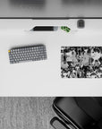 14x10 inches classic anime girl mouse pad in crisp black ink, cute-chaotic vibe with wide eyes and tiny frowns.