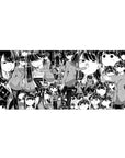 36x16 inches anime girl desk pad with chaotic-cute collage of deadpan schoolgirls in uniforms.