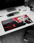 32x16 inches anime girl mouse pad showing crimson-eyed demon girl lounging on desk with honey drip and skull.