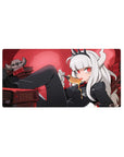 32x16 inches anime girl mouse pad with white-haired demon girl, horns, crown, books, and honey spoon.