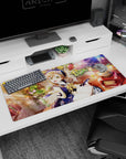 36x16 inches anime girl mouse pad showing a glasses girl by an open journal and ink bottle on a checker floor.