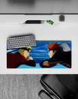 Naruto vs Pain anime mouse pad 28x12 inches, featuring vivid reds, deep blacks, and electric blues in an epic clash scene.