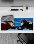 Naruto vs Pain anime mouse pad, 32x12 inches, features vivid reds, deep blacks, and electric blue swirls capturing epic battle.
