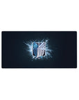 Mouse pad featuring the Wings of Freedom, 32x16 inches, with electrified blue glow and carbon-fiber design for AOT flair.