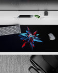 36x16 inches mouse pad with Cyber Shard design, showcasing metallic blue and crimson red shards for a futuristic, dynamic workspace atmosphere.