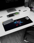 Artistic 32x12 inches mouse pad featuring Cyber Shard design, with dynamic shards in metallic blue and crimson red for a bold, high-tech feel.