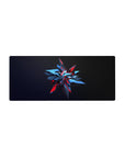 Mouse pad featuring Cyber Shard design, 28x12 inches, with metallic blue and crimson red shards for a sharp, futuristic, and energetic vibe.