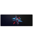 Compact 32x12 inches mouse pad with Cyber Shard design, blending metallic blue and crimson red angular shards for a high-tech, dynamic aesthetic.